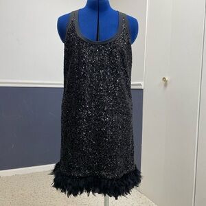 Black Sequin Dress with Feather Hem